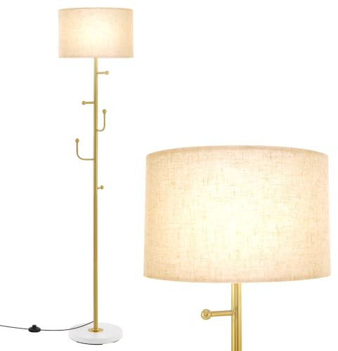 COSTWAY Lampada Appendiabiti da Terra, Attaccapanni da Terra con Lampada, 5 Ganci, Interruttore a Pedale, Base Resistente, Lampada a Stelo Vintage per Soggiorno e Camera da Letto