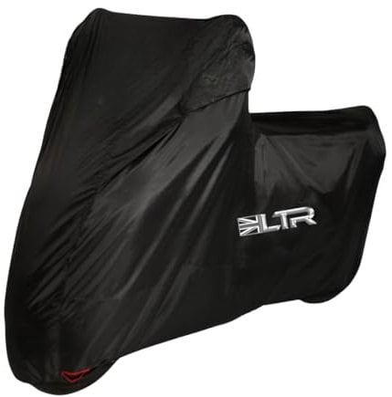 LTR Motorbike Cover | 420D Waterproof Rain Motorcycle Covers for Outdoor Scooter Storage | Thicker Heavy Duty Vented Bike Accessories Black| Large, X Large, XX Large (XL Tall Screen)