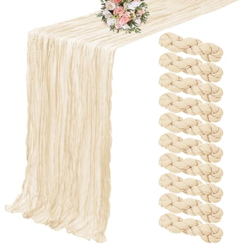 Lumaycens 10er-Pack Käsetuch-Tischläufer, elfenbeinfarbener Tischläufer, 3 m, Tischläufer, rustikale Gaze-Tischläufer für Hochzeit, Tischdekoration, Hochzeitsbogen, Party-Dekoration (90 x 300 cm)