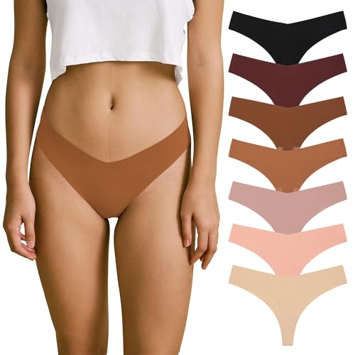 SHARICCA Strings Set Seamless Tangas Damen Nahtlose Unterhosen Sexy Mehrfarbig No Show Seamless Atmungsaktiv Thong Slip 7er-Pack Set (Mehrfarbig-7P09 M)