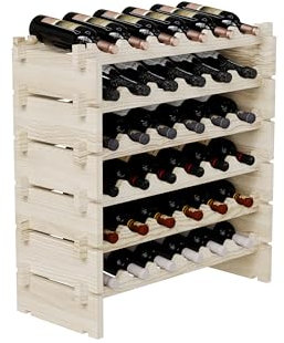Modular Real Wood Wine Storage Racks - Stackable Free Standing Floor Wooden Wine Rack, Premium Wine Storage Rack Elegant Display and Organizing for Kitchen and Cellar 6 Tier 36 Bottles
