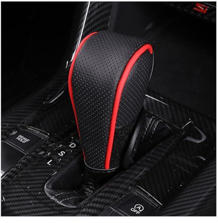 Adunsiaoto Universal Anti-Rutsch Atmungsaktive Leder Auto Schaltknauf Abdeckung, Klettverschluss Design Leder Atmungsaktiv Auto Schalthebelknauf Abdeckung(Schwarz/Rot)