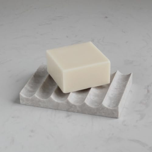 Luxury Travertine Soap Dish Marble Jewelry Ring Tray - Rectangle Marble Soap Tray & - Self Draining Soap Holder for Bathroom, Kitchen - Grey Travertine