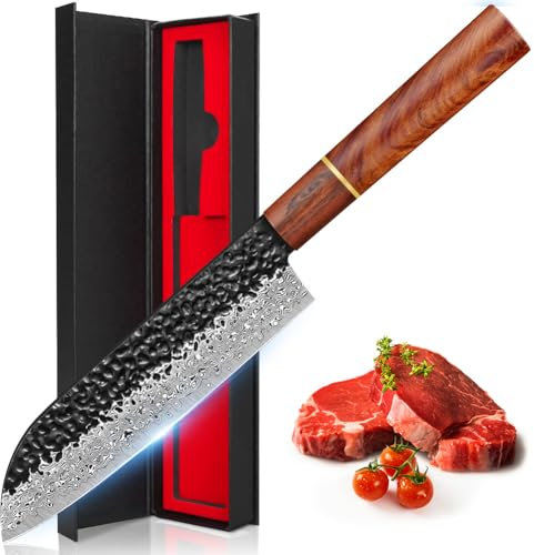 BILLION DUO Damastmesser Santokumesser 18cm, 67 Schicht VG10 Damaszener Stahl Küchenmesser, Profi Sushimesser, Damast Messer mit Holzgriff - HGBY Serie