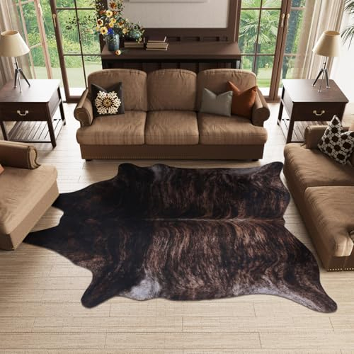 WARM HAVEN Kuhfell-Teppich aus Rindsleder: Kuhfell-Teppich für Wohnzimmer, Schlafzimmer, 180 x 200 cm, Dunkelbraun
