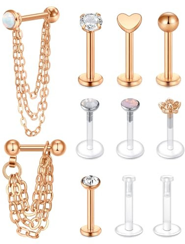 VFUN Flachrücken Vorwärts-Helix-Piercing 1.2mm Baumeln Kette 16G Chirurgenstahl Lippenpiercing Labret Piercing Conch Tragus Helix Piercing Für Damen