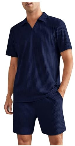 Generico Completo da Uomo Elegante Estivo Manica Corta Maglietta + Pantaloncini Casual Tute da Sportivo Slim Fit Maglietta Pantaloncini Set 2 Pezzi Uomo per Mare Vacanza Fitness