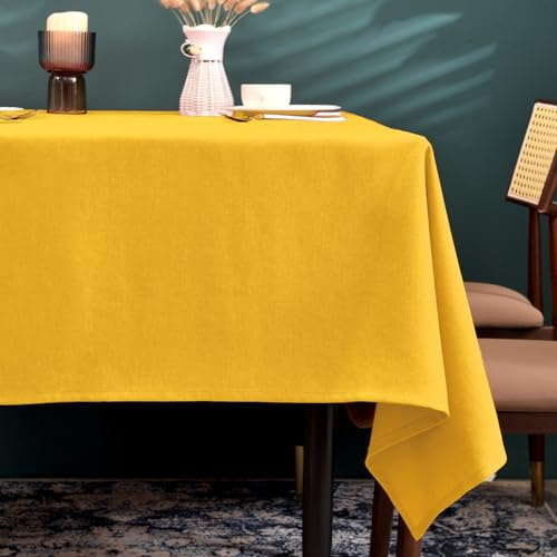 Tischdecke in Gelb 145 x 300 cm, schmutzabweisend, mit Leinenlook | Rechteckig, wasserabweisend，bügelfrei, waschbar, Restaurant, Küche, Party, Dekorativ, Weihnachten, Neujahr, Café, Garten