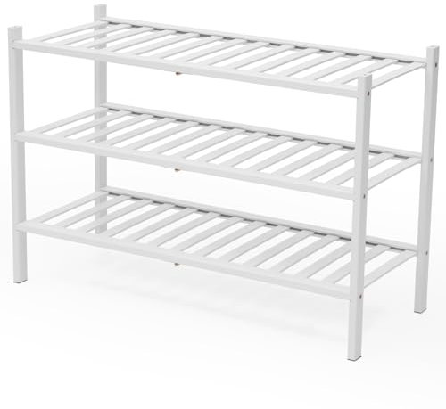BAM BOO BOX - Schuhregal aus Bambus, Schuhablage mit 3 Ebenen, 68 x 28 x 46 cm, Erweiterbar Stapelbar, Schuhschrank Holz, Shoe Rack, Regal für Wohnzimmer oder Flur (Weiß)