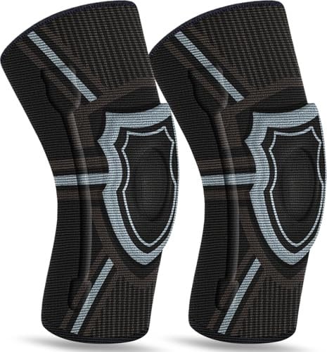 KICQOM Knee Support Brace 2 Pack,Knee Brace Compression Sleeve for Men and Women,for Arthritis,Ligament Injury,Meniscus Tear,Joint Pain,MCL,ACL,Tendonitis,Sports,Running,Squats(L)