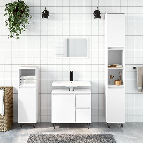 Homgoday Badezimmermöbel-Set 3-teilig weiß aus mehrschichtigem Holz, komplettes Badezimmermöbel, Anrichte für den Boden für Badezimmer Schrank Modell 3190221