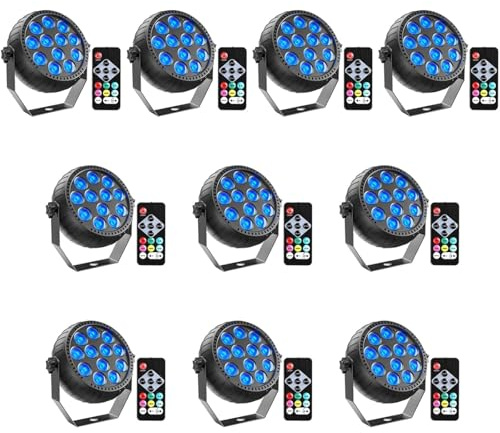 Erreyht 10PCS Rechargeable LED Par RGB Mini Uplights, 12 LED Spotlight Battery Powered with Remote Control Stage Light for Party Bar Stage DJ Disco Wedding Halloween Christmas