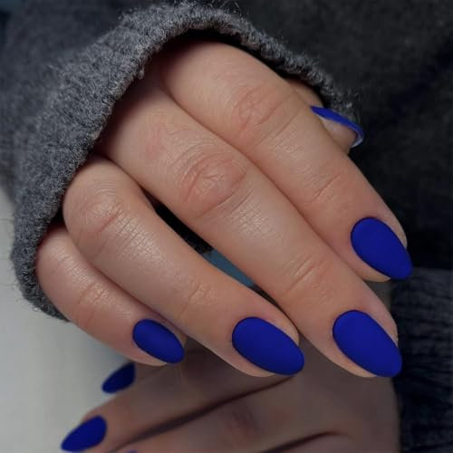 Matte Royal Blue False Nails Short Oval, SXVME Simple Acrylic Press on Nails Short, Red Fake Nails Short, Natural Glue on Nails Short Almond, Solid Gel Full Cover Stick On Nails For Women Daily Wear