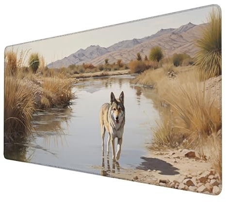 Tapis de Souris XXL 1000x500x3mm de Jeu Etendu Large Durable, Grand Tapis Souris Gamer Imperméable (Loup) Grande Protection de Bureau étendue, pour la Maison, Le Bureau, la Salle de Jeux (Gris) Q-6-6