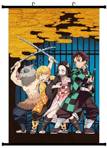 Kamado Tanjiro Anime Poster Wandkunst Dekor Agatsuma Zenitsu Anime Rollbild Hashibira Inosuke Scroll Poster Dekorative Wanddekoration für Zuhause Wohnzimmer Schlafzimmer