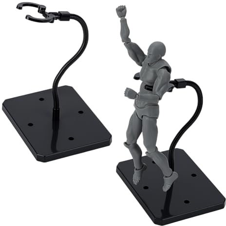 FINGERINSPIRE 2 Sets Présentoirs pour figurines avec os de serpent ajustable 93x73x177mm Présentoirs pour figurines en plastique noir avec base rectangulaire Support pour figurines HG RG SHF Models