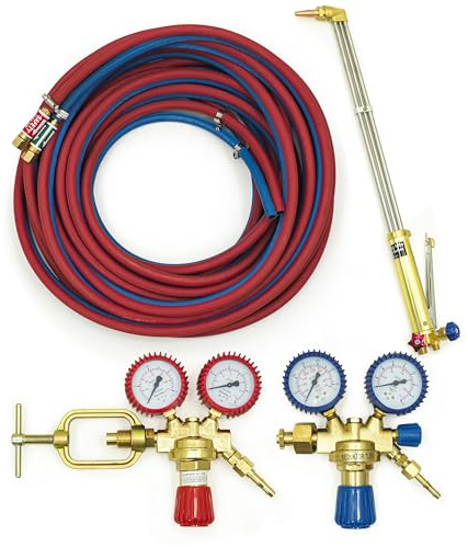 Schneidbrenner Set Acetylen Sauerstoff Brenner Set 65cm - Komplett Gasschneid-Set mit Druckminderer, 10m Doppelschlauch und Rückschlagventile für professionelles Schneiden 30-60mm