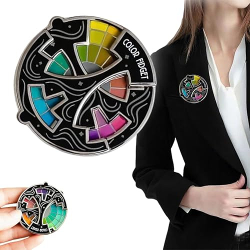 Color Fidget Wheel Metal Spinner Enamel Pin,Color Fidget Enamel Pin,Rotatable Palette Art Wheel Keychain for Women and Men Anxiety Relief Feelings Emotions Keyrings ,Relieve Stress-B