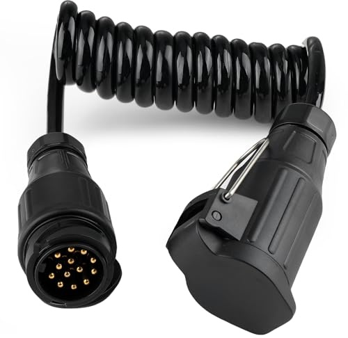 2.0m 13 Poliger Anhängerstecker, Adapter Anhänger Spiralkabel Anhängerkabel Stecker 13 Polig für PKW Anhänger Anhängerkabel 13 Polig für Anhänge r KFZ Wohnwagen Wohnmobil Fahrradträger LKW Kabelbaum