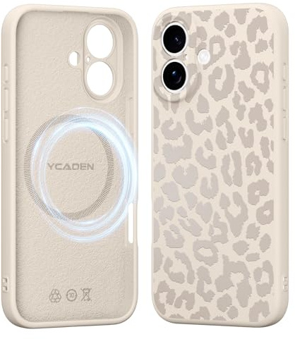 Saqmkil Handyhülle für iPhone 17 Hülle für Magsafe mit Leopard Muster | Aesthetic Beige Leo Motiv Mädchen Design Magnetische Case, Weich Flüssigem Silikon Stoßfeste Schutzhülle Cover 6,3
