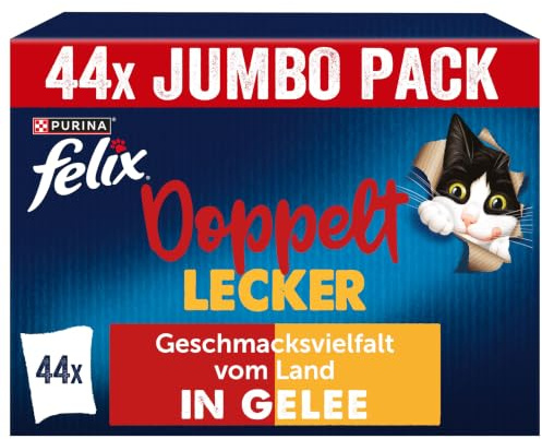 Felix Comida para Gatos húmeda en gelatina, Variedad de sabores del país, 44 Unidades (44 x 85 g)