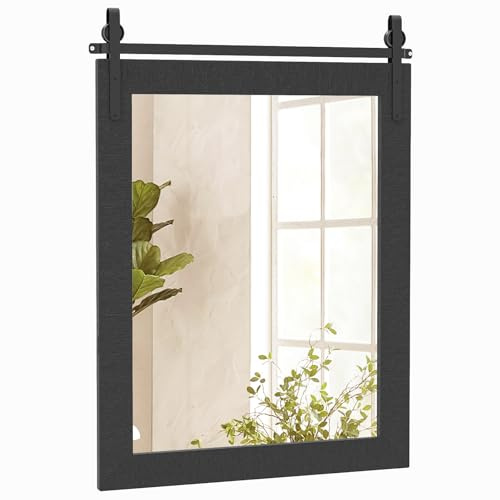 GOPLUS Wandspiegel mit Halterung, Spiegel mit Holzrahmen, dekorativer Spiegel Badspiegel für Wohnzimmer, Bad & Flur, Wandmontage, 56 x 76,5 cm (Schwarz)