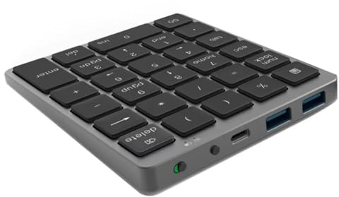 Hscjymnd Rechargeable Wireless Bluetooth Numeric Keypad with USB HUB Dual Modes Numpad for Tablet Laptop