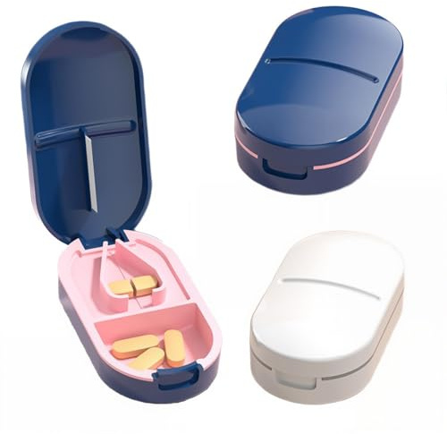 BDEPSTR Taglia Pillole,2 Pcs Taglia Pastiglie,Tagliapillole,Compatto e Portatile,Taglierino per Medicinali Multifunzionale,Scatola per Medicinali,per Viaggi e Animali Domestici