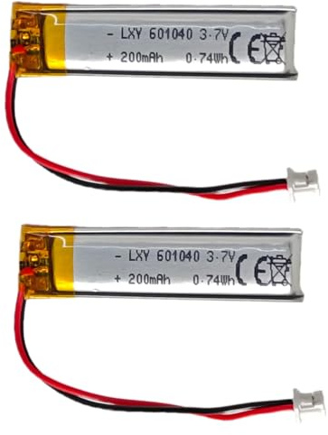 2er Set LiPo Akku 3.7V 200mAh 601040 Lithium Polymer Batterie mit JST 2.0 Stecker, Wiederaufladbar für DIY, Arduino, kleine elektronische Geräte
