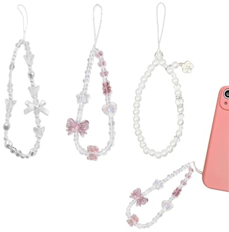 Ruvan 4 Stück Perlen Handykette, Armband, Modische Schlüsselanhänger Für Tasche Und Auto, Für Kompatibel Mit Jedem Handy Smartphone Und Hülle, Verhindern Des Verlusts Von Mobiltelefonen