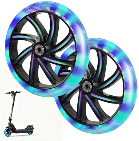 2 Stück Leuchtende Stunt Scooter Rollen, 200mm Scooter Räder Ersatzräder LED-Lichtrollen Kompatibel für meisten Stuntscooter und Kickscooter