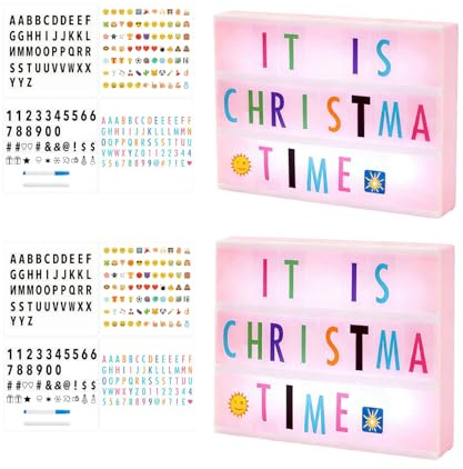 Set of 2 LED Light Box Cinema with Letters Markers Marquee Style Message Board Vintage Home Decor Creative Gift for Him Her Kids Teen Girl Adults Light Up Sign Board(Pink)