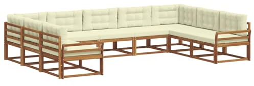 vidaXL Outdoor-Sofagarnitur mit Kissen 9 pcs Natur und Creme, Outdoor modernes Sofa Set, robuste Patiosammlung, vielseitige Gartenmöbel, Sectional Lounger für Entspannung im Hinterhof
