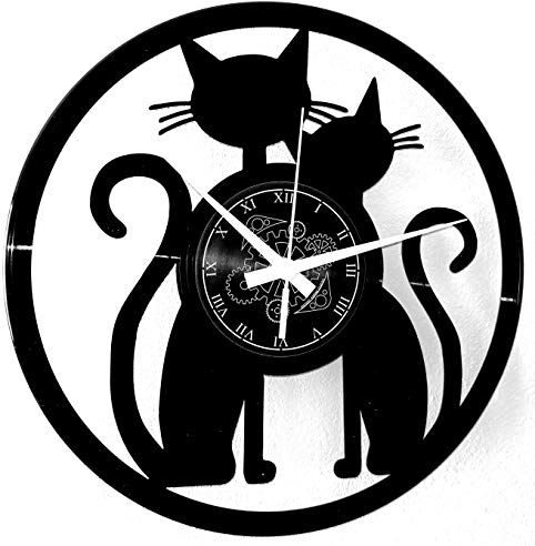 Instant Karma Clocks | Wanduhr Katzenpaar | Romantische Katzen Silhouette | Deko Uhr für Tierfreunde | Stilvolle Wandkunst mit Katzenmotiv