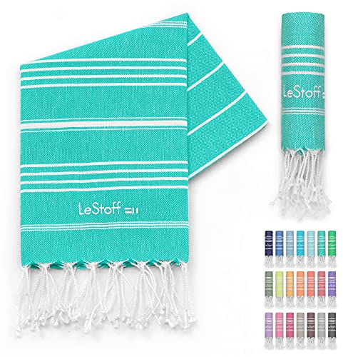 LeStoff Premium Hamamtuch 50 x 100 cm – 100% Bio-Baumwolle, Vorgewaschen, Leicht, Kompakt, Saugstark & Schnelltrocknend - Handtuch für Bad, Gäste, Gesicht, Sport, Reise, Camping (Turquoise)