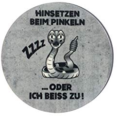 KaiserstuhlCard Magnete WC Schild Hinsetzen Beim Pinkeln oder ich beiss zu Rund 10 cm groß Durchmesser Toilette Selbstklebend Aufkleber Türschild Tür Haus Büro Praxis Geschäft Sitz WC-Sitz Zubehör