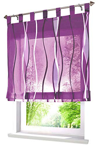 1 Stück Raffrollo mit farbigen Wellen Muster Design Raffgardine Voile Vorhang (BxH 140x140cm, Violett)