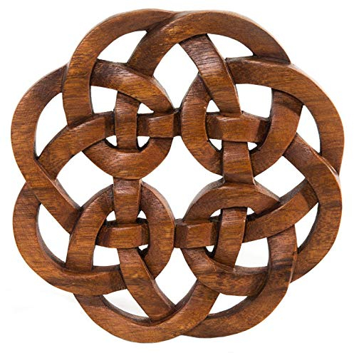 Windalf Kelten Holz Wandkunst NAINA Ø 21 cm Keltische Blume des Lebens Knotenmuster Wandrelief Bohemian Holzornament