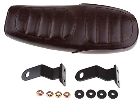 H HILABEE Motorrad Braun Sitzbank Sattel Höckersitzbank, passend für die meisten Cafe Racer, Länge 63cm