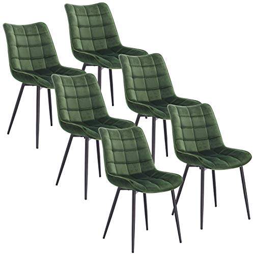 WOLTU Esszimmerstühle 6er Set Küchenstuhl Polsterstuhl Wohnzimmerstuhl Sessel mit Rückenlehne, Sitzfläche aus Samt, Metallbeine, Dunkelgrün BH142dgn-6