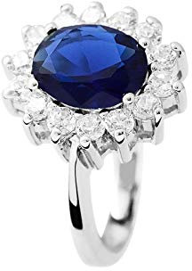 Essens - Bague SAPHIR Princess Diana - Collection SO CLASSIC Taille Ajustable - Saphir de Synthèse, Oxydes de Zirconium et Argent 925 - Bijou Femme