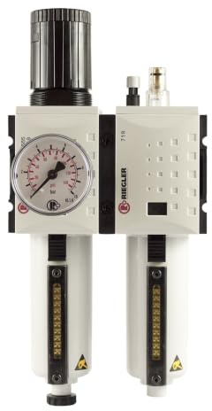 RIEGLER FU 601-M FUTURA Wartungseinheit zweiteilig mit Metallbehälter, Sichtrohr und Manometer, Halbautomatisch, Baugröße 1, 0,5-8 bar, G 1/4