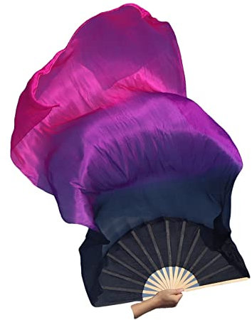 Winged Sirenny 150cm Dance Silk Fan Veil Right Hand Only. Belly Dance, Flow Art, Performance. Bamboo Handle, Adjustable Screw rivets & Carry Bag (black-purple-pink)