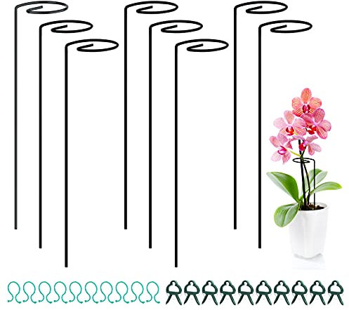 Adorfine 8 Stück Pflanzenstütze Staudenhalter Strauchstütze Stahl mit 10 Pflanzenclips und 10 Pflanzenklammern Garden Single Stem Stützring für Pflanzen Gemüse Blume Orchideen (40cm)
