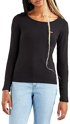 Levi's Women's Long-Sleeve 2-Pack Tee T-Shirt, Mineral Black/Mineral Black, XS