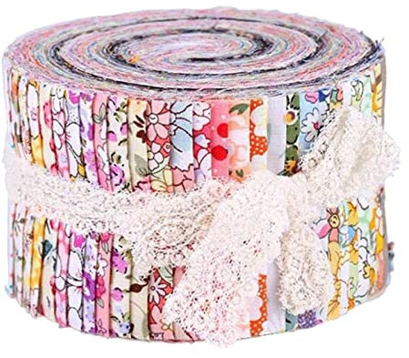 perfeclan 36 Stück Jelly Rolls Stoff, 6,25 x 100 cm Jelly Roll Up, Baumwollstoff, Blumen Jelly Rolls Stoffstreifen Baumwolle Jelly Rolls Patchwork Stoffe für Patchwork, Näharbeiten, Handwerk - Blumen