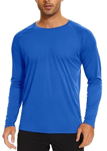 TACVASEN Men Sun Protection T Shirt Long Sleeve Beach T-Shirt UV Protection Outdoor Shirts Quick Dry Walking Tops Royal Blue