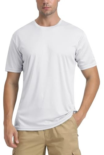 TACVASEN Uomo Protezione UV Protezione Solare Maniche Corte T-Shirts Asciugatura Rapida, Bianco, S