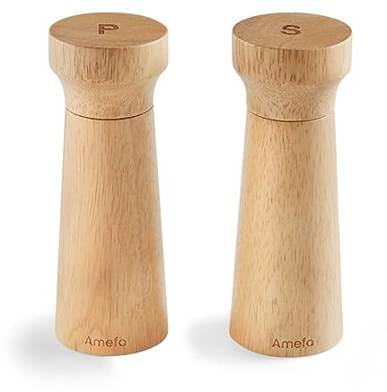 Amefa MODERN WOOD Salz und Pfeffermühle Set 2-teilig aus Holz | Keramikmahlwerk | Gewürzmühle im Set für Salz und Pfeffer | 15 cm | Rubberwood | unbefüllt
