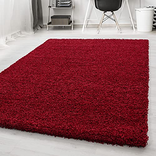 Carpetsale24 Teppich Wohnzimmer Shaggy Flokati Einfarbig 120 x 170 cm Rot - Hochflor Schlafzimmer Pflegeleicht Und Super Weich - Flauschiger Langflor 50 mm Florhöhe Rechteckig